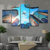 Airplane Skyline 5 Piece Wall Canvas Art