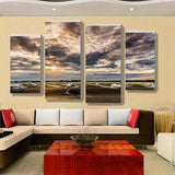 Cloudy Airplane 4 Piece Wall Canvas Art