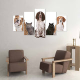 Cats + Dogs Frontal 5 Piece Canvas Wall Art