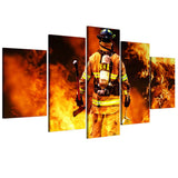 Brave Firefighter 5 Piece Canvas Wall Art