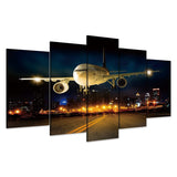 Airplane Night Flight Landing 5 Piece Canvas Wall Art