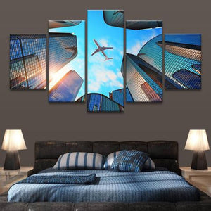 Airplane Skyline 5 Piece Wall Canvas Art