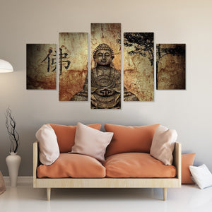 Buddha Vintage 5 Piece Canvas Wall Art