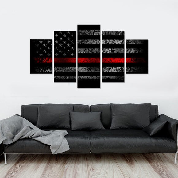 Red Line BW Vintage Flag 5 Piece Canvas Wall Art