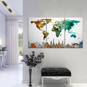Colorful Map 3 Piece Wall Canvas Art