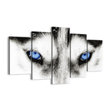 Blue Wolf Eyes 5 Piece Canvas Wall Art