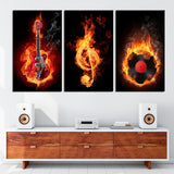 Fiery Treble Clef Music 3 Piece Canvas Wall Art