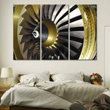Gold Engine 3 Piece Wall Canvas Art