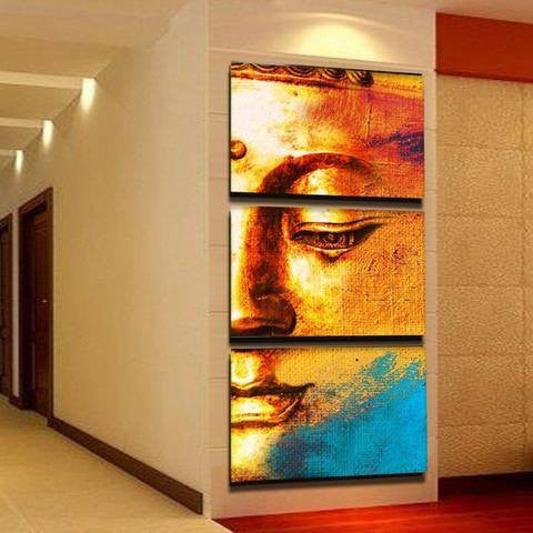 Golden Blue Buddha 3 Piece Wall Canvas Art