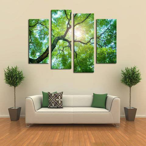 Sun Through the Tree 4 Piece Staggered Wall Canvas Art – Vigor and Whim