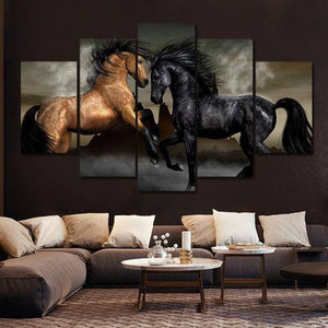 Horse Fight 5 Piece Wall Canvas Art