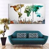Colorful Map 3 Piece Wall Canvas Art