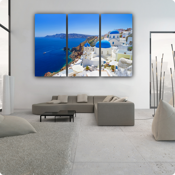 Santorini, Greece Daytime Skyline 3 Piece Canvas Wall Art