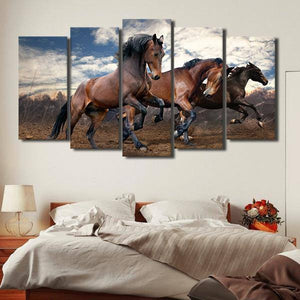 Majestic Trotting Horses 5 Piece Canvas Wall Art